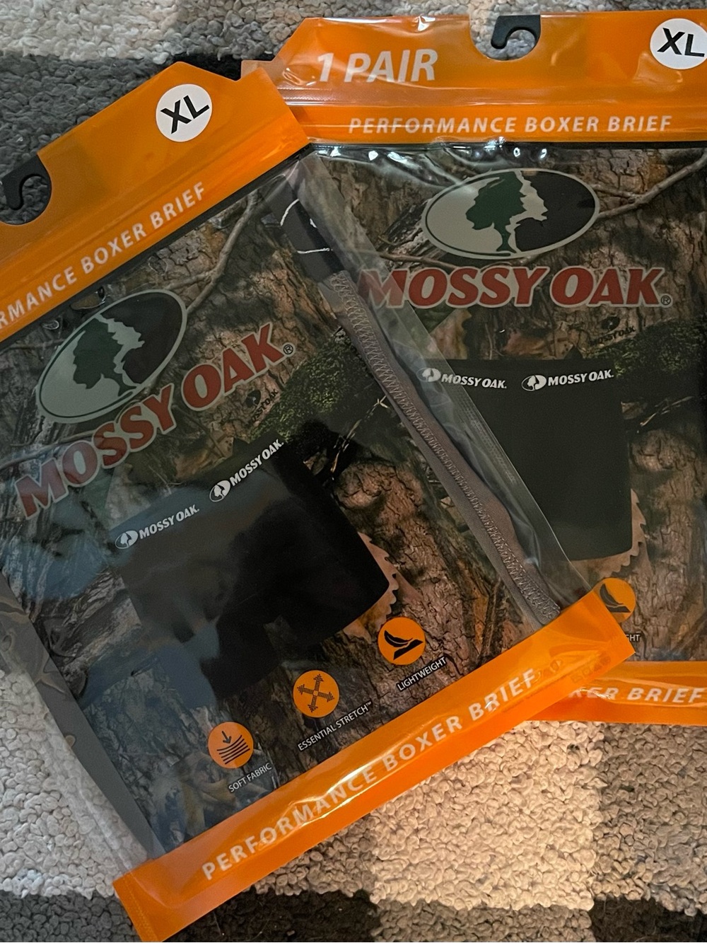 Mossy Oak Performance Boxer Briefs - Orange Packaging with Black Briefs